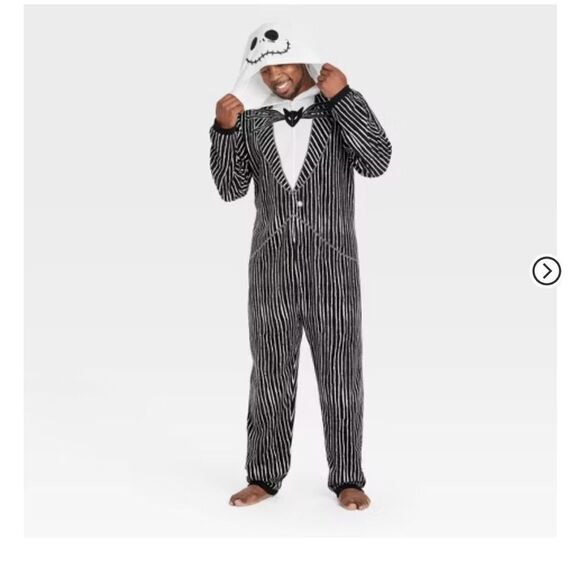 Mens Medium Nightmare Before Christmas Striped Skeleton Onesie - Picture 1 of 5